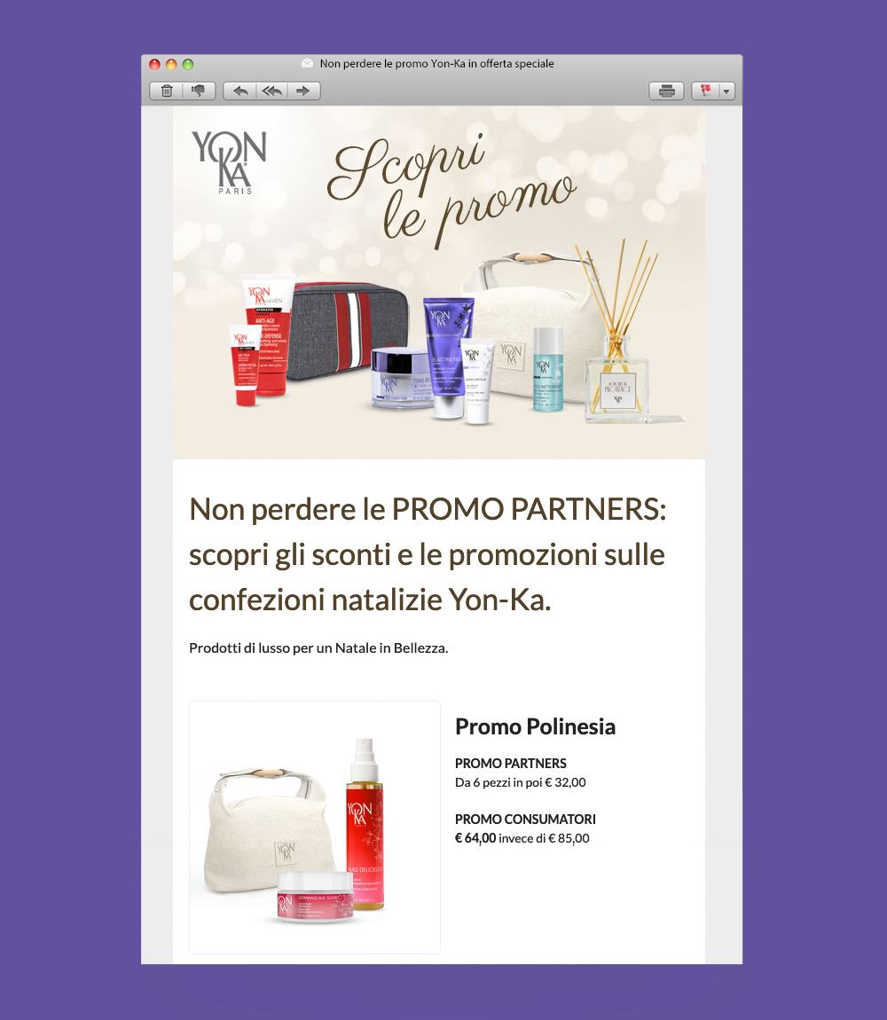 Esempi di Campagne di e-mail marketing di Yon-Ka Italia